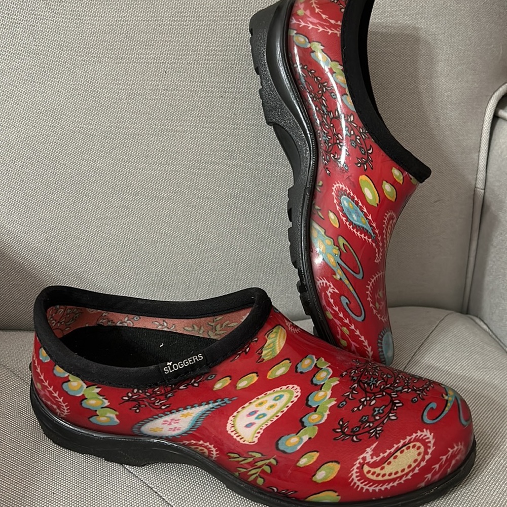 Clogs: Sloggers waterproof clogs, women’s size 9 , Red  w/ cute designs